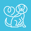 line art of a playful dog with a tail and a blue background playful pet